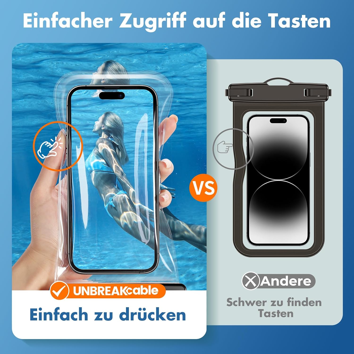 UNBREAKcable wasserdichte Handytasche 2er Set 7,0" IPX8 Universal Kristallklar