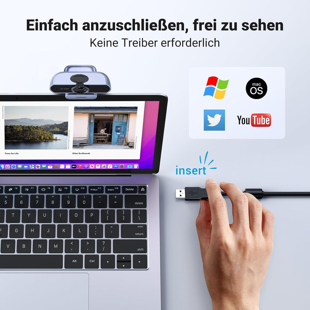 UGREEN Webcam 1080p Full HD USB mit Mikrofon 90° Sichtfeld