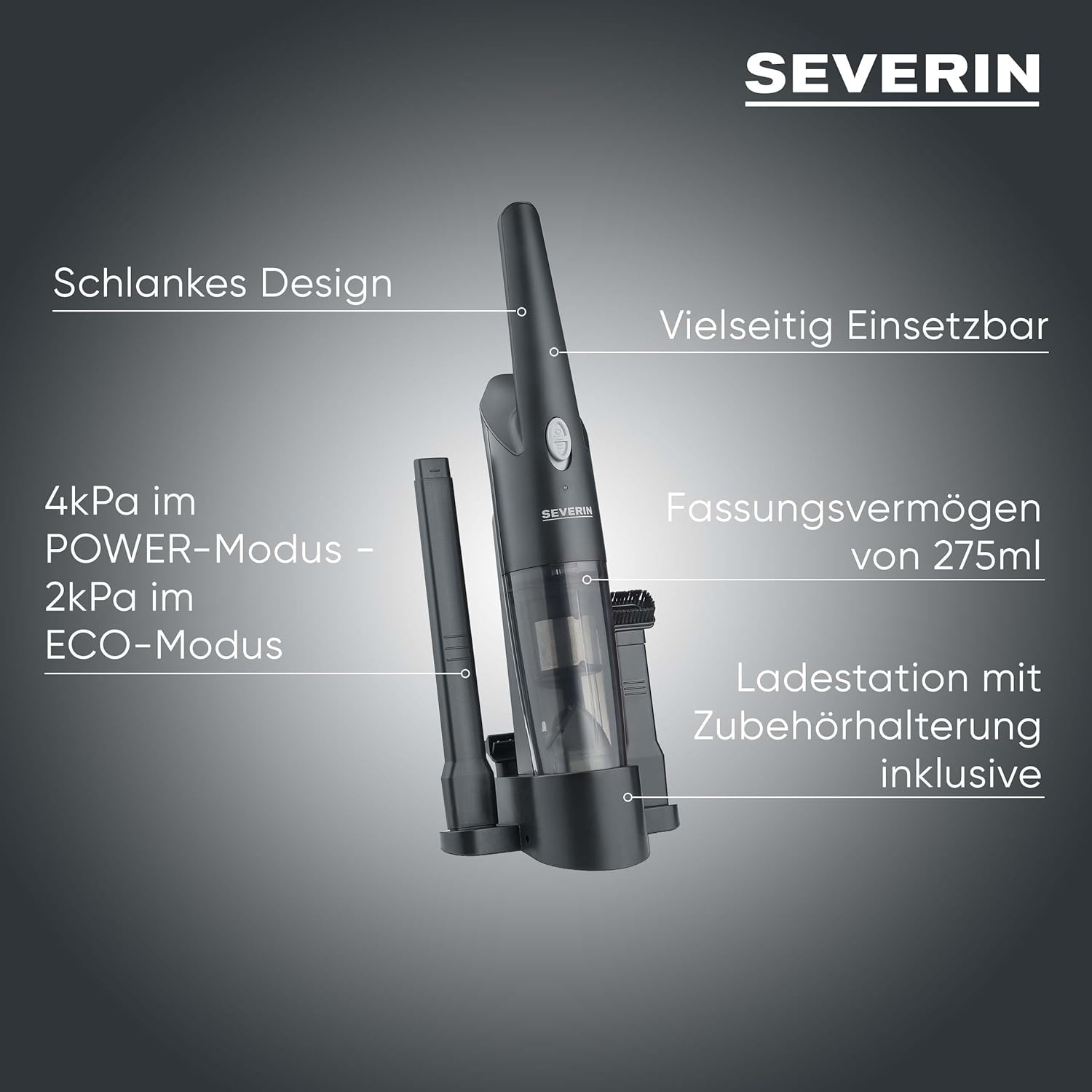 SEVERIN Akku Handstaubsauger 3‑in‑1 Nass und Trocken Weiss/Rot