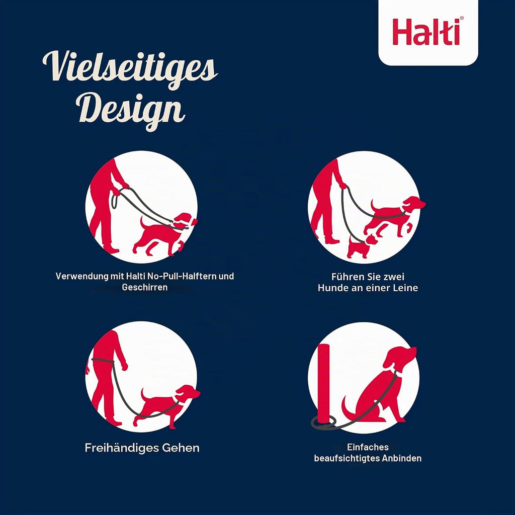 Halti Doppelführleine 2 m Waldgrün Neopren gepolstert Größe Groß S-L