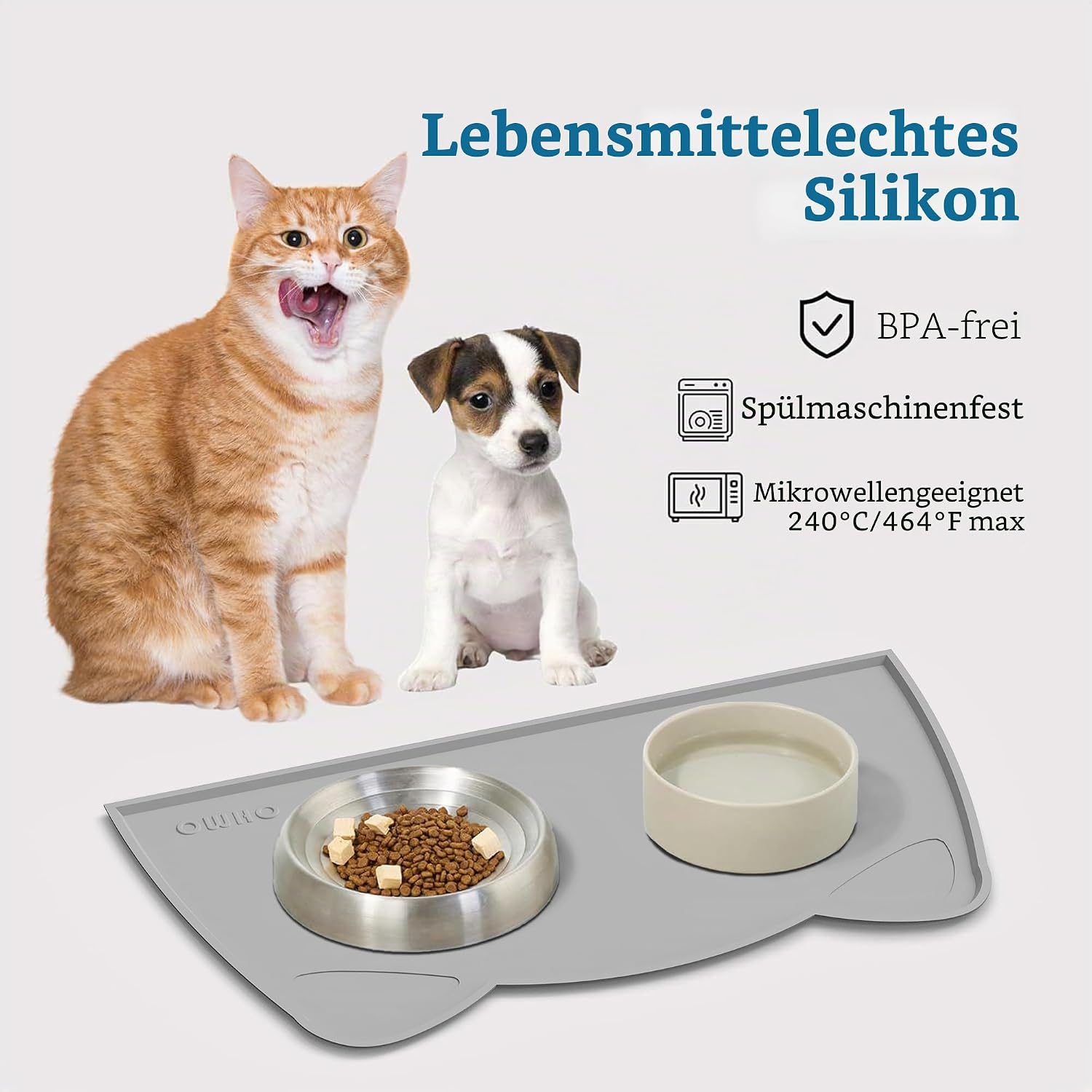 OHMO Napfunterlage 46x25 cm rutschfest silikon Wasserdicht fuer Hund Katze -61