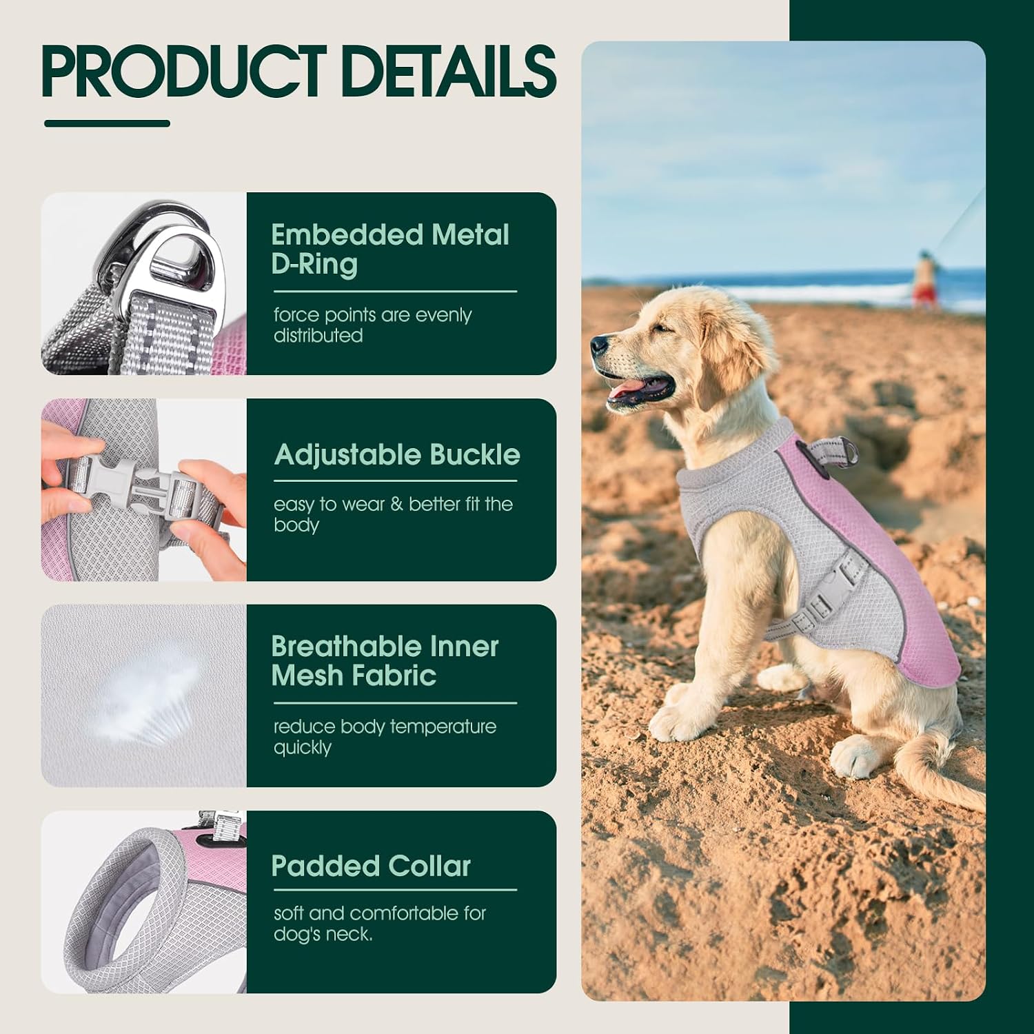 Kuoser Kuehlweste Hund verstellbar reflektierend 48cm-110cm Sommer Outdoor