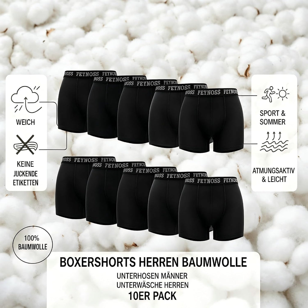Boxershorts Herren 10er Pack - Baumwolle mit elastischem Bund, atmungsaktiv & oh