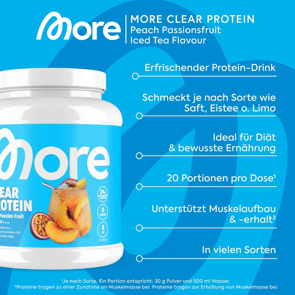 MORE Clear Protein Pfirsich Eistee Protein Drink Whey Isolat versch. Sorte