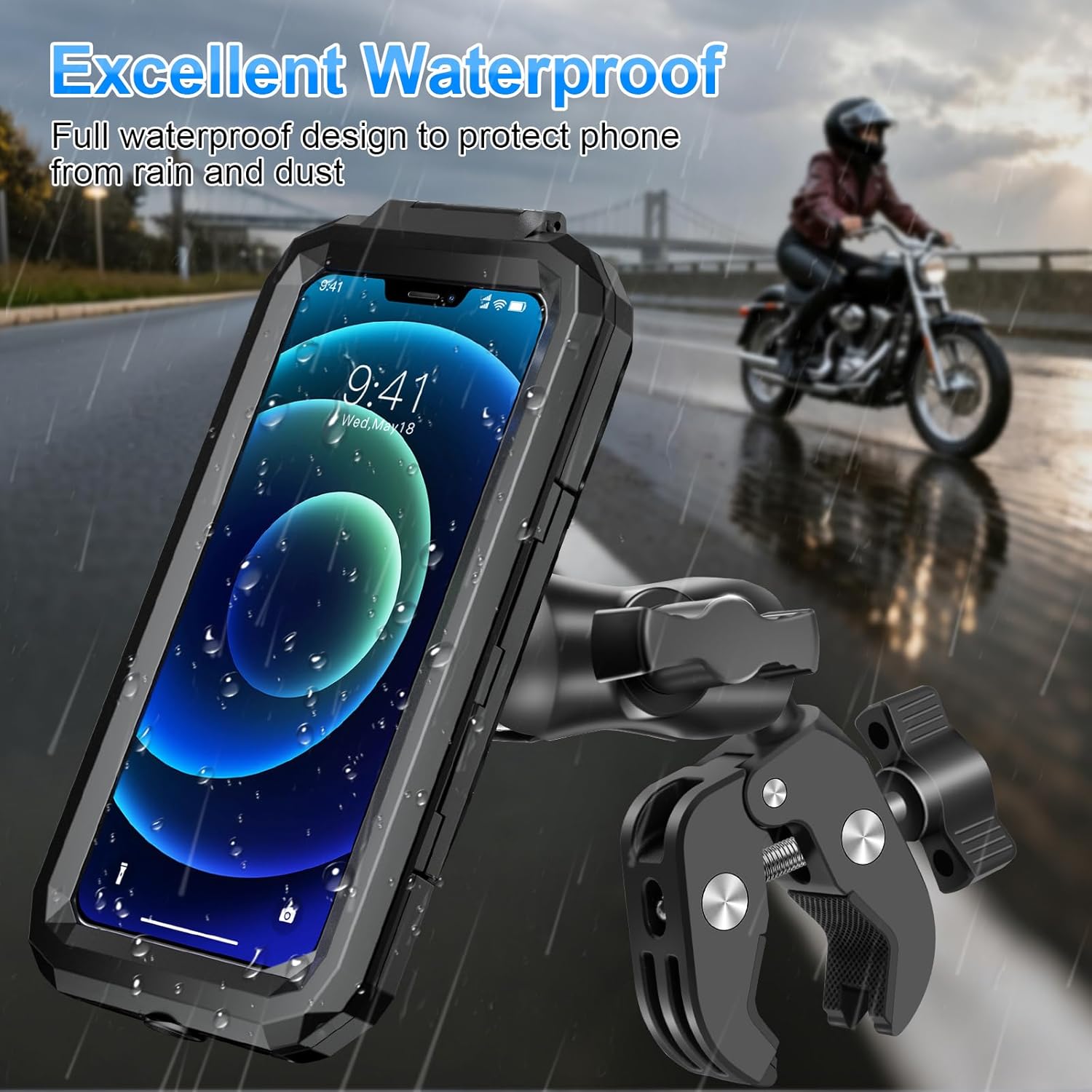 Wasserdichte Motorrad Handyhalterung 720° drehbar Lenkerhalter Universal