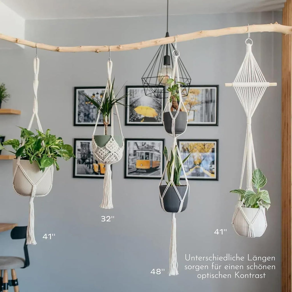 Makramee Blumenampel 4er Set Baumwollseil Haengeampel mit Haken Creme