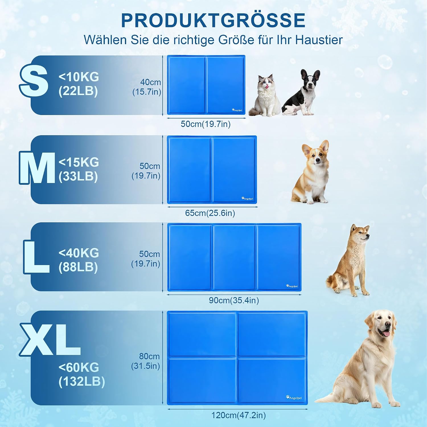 Angelpet Kuehlmatte XL 120x80 cm Grau selbstkuehlende Gelmatte fuer Hunde Katzen