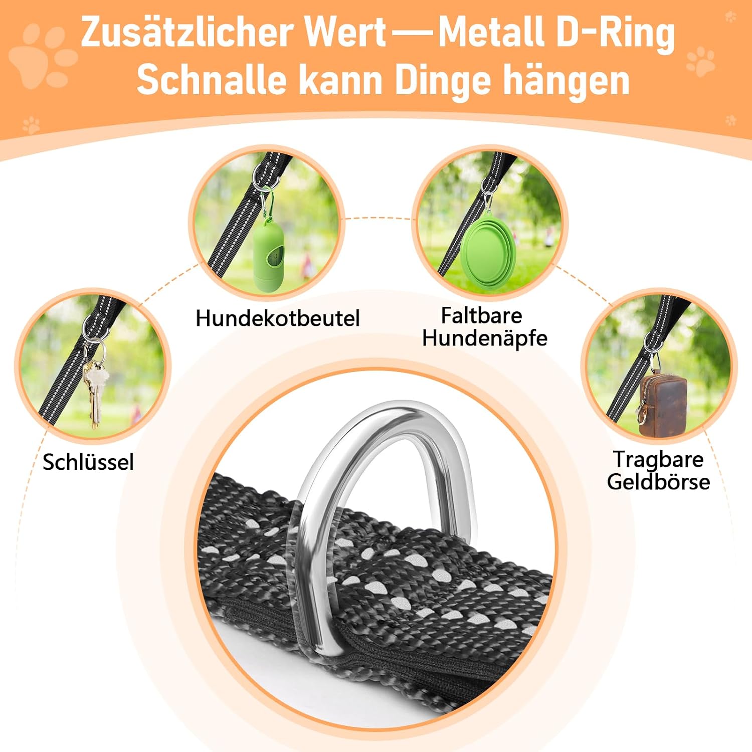 XBEN Schleppleine 3m-50m reflektierend mit Handschlaufe Metallhaken 3m-50m