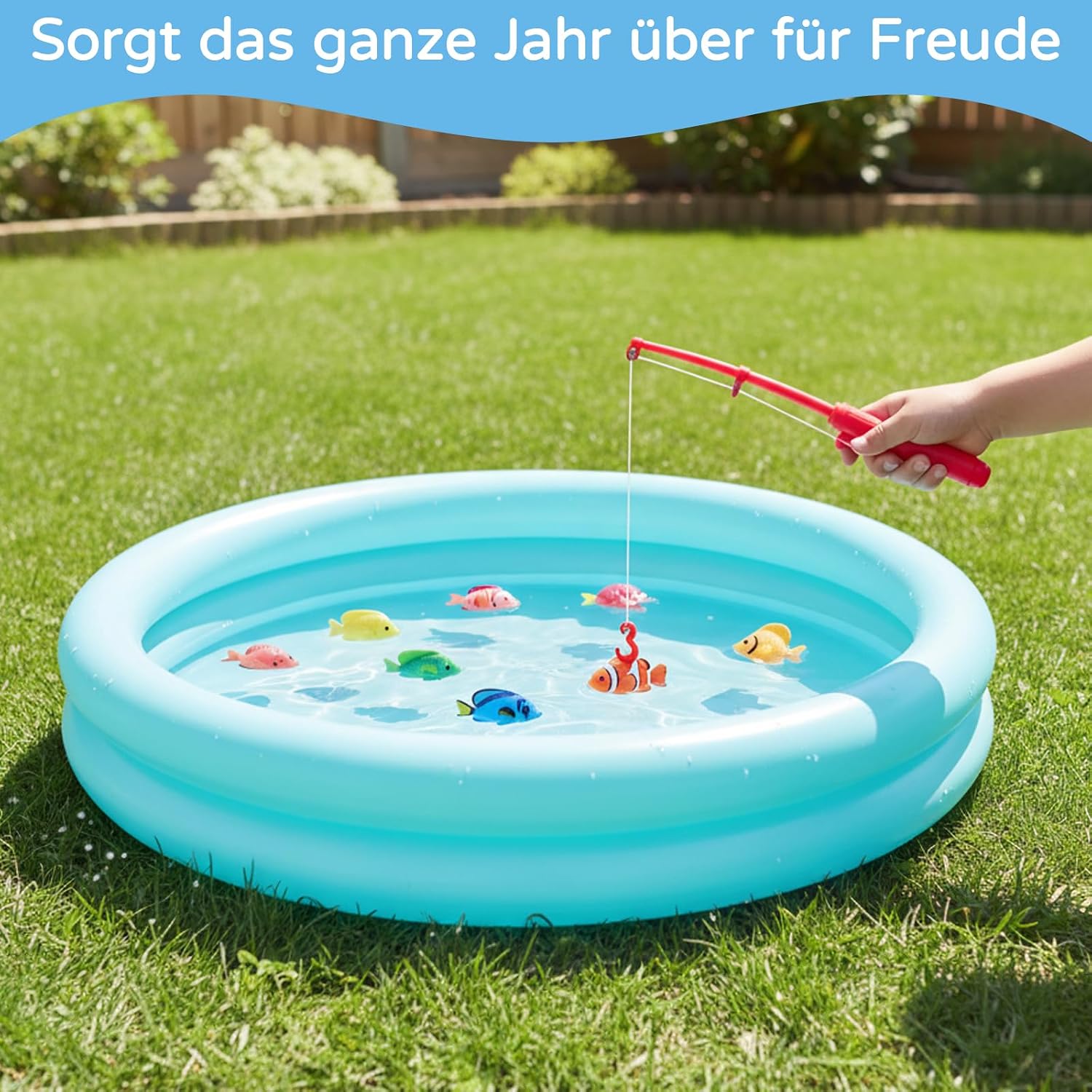 Aufblasbares Kinder Planschbecken 60 cm PVC rutschfest Blau Garten