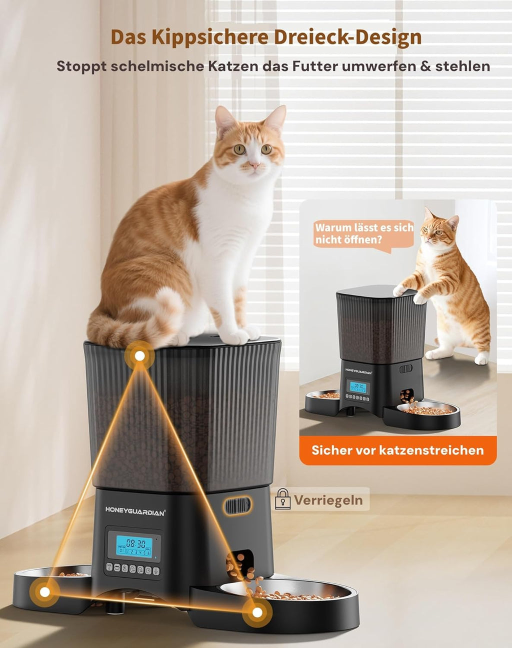 HONEYGUARDIAN Futterautomat fuer Katzen mit WiFi App Steuerung und Mahlzeitenplan