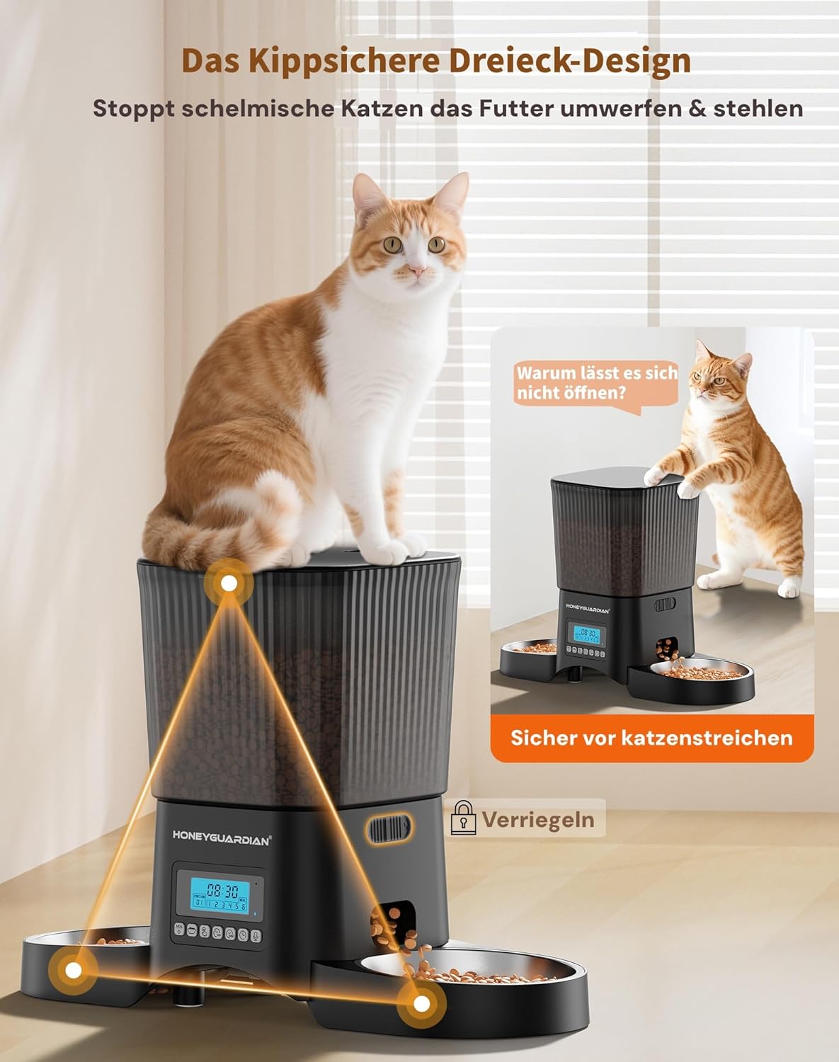 HONEYGUARDIAN Futterautomat fuer Katzen mit WiFi App Steuerung und Mahlzeitenplan