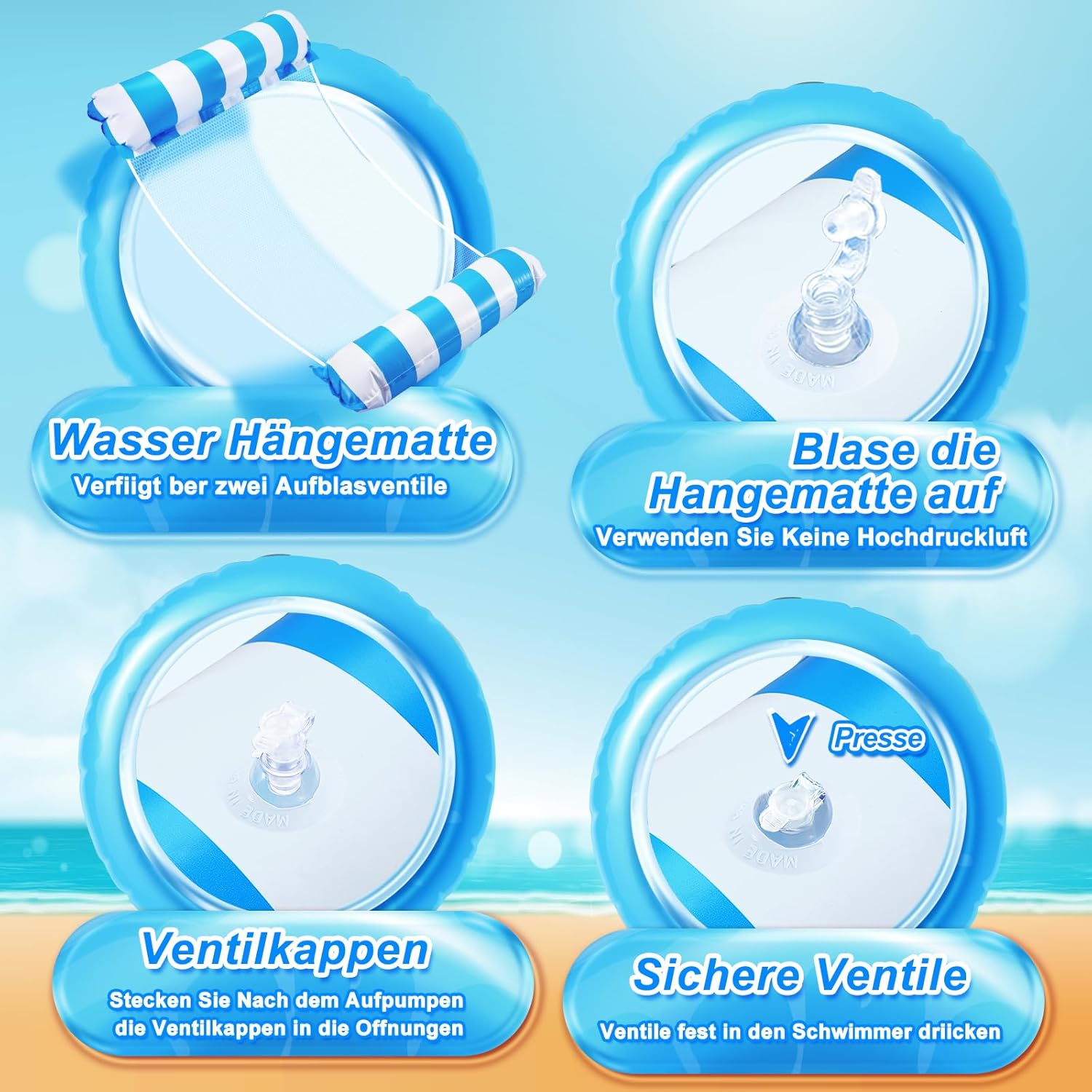 Dusor aufblasbare XL Pool-Luftmatratze Haengematte 2er Set fuer Erwachsene & Kinde