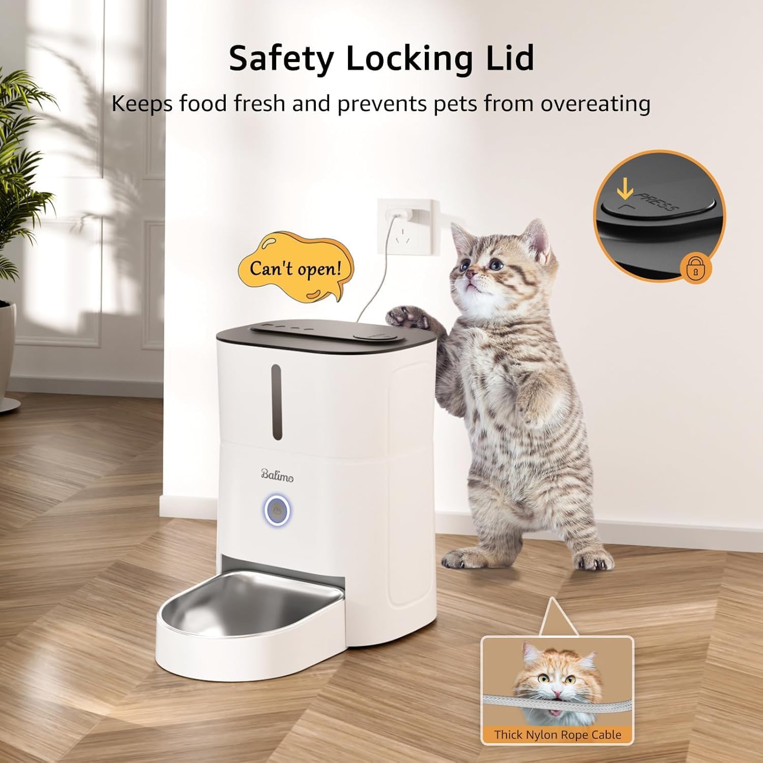 Balimo Futterautomat fuer Katzen 3L mit WiFi App Steuerung und Nachtlicht