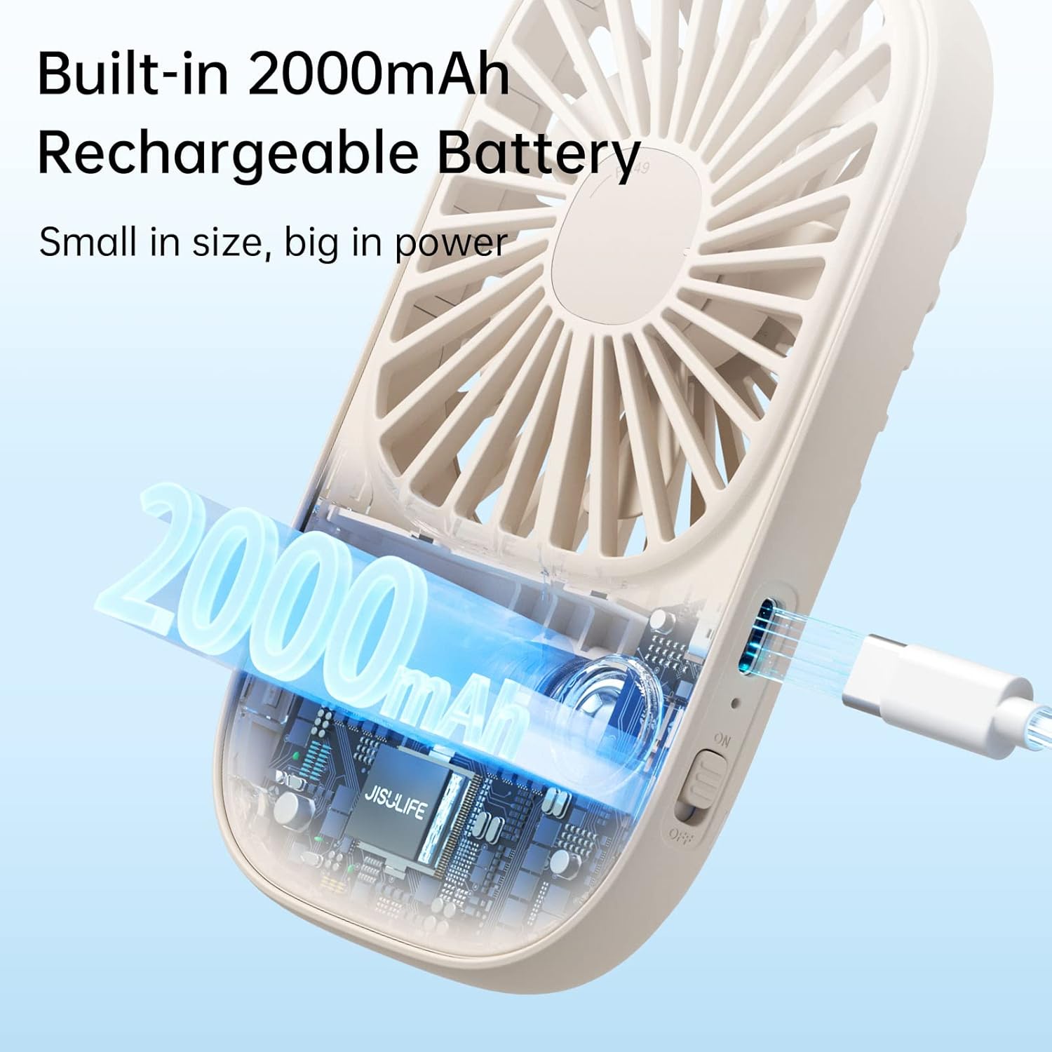 JISULIFE tragbarer USB-Ventilator 3 Stufen wiederaufladbar blau Reise