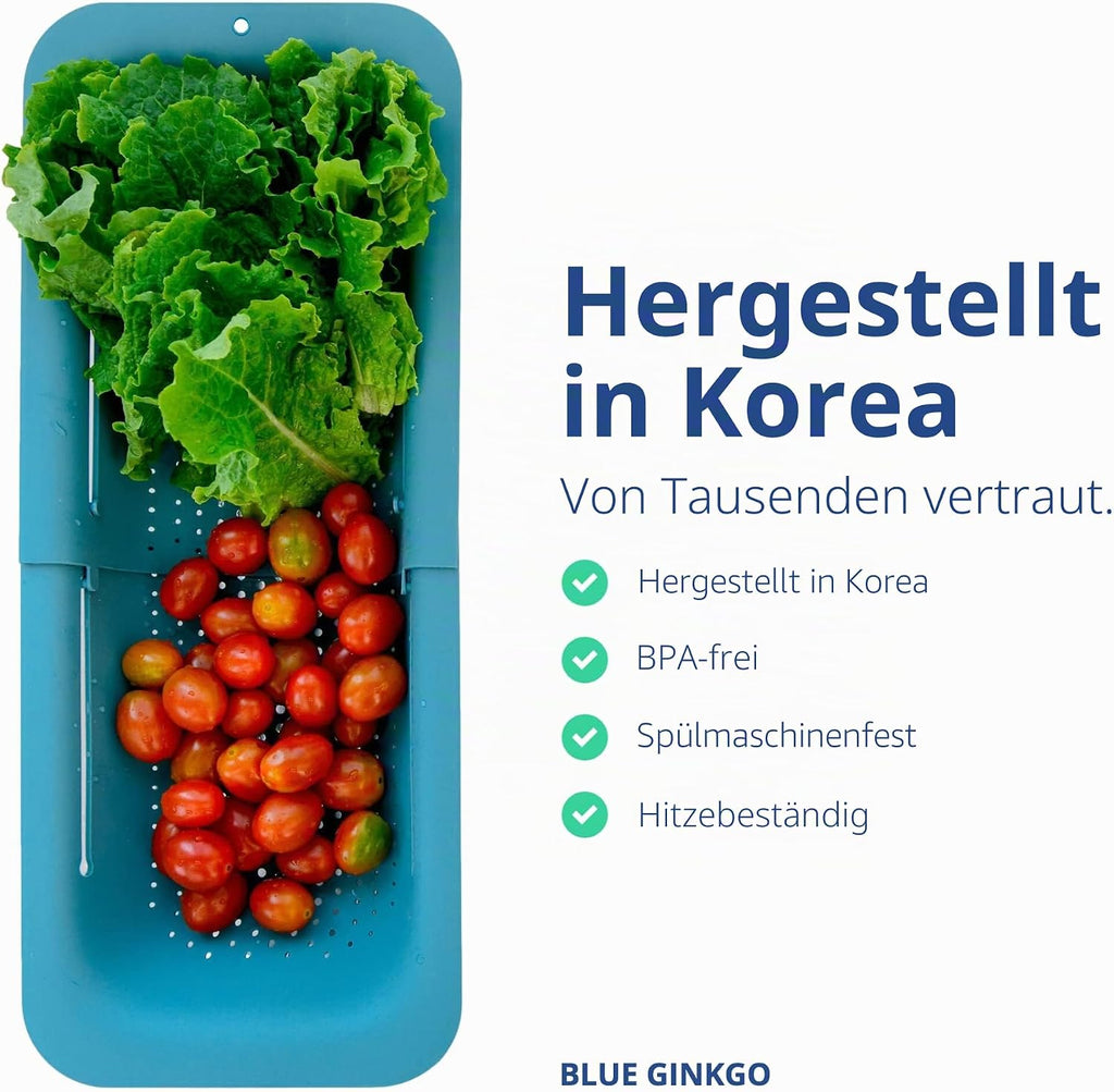 BLUE GINKGO Siebkorb ueber Spuele ausziehbar 20x37-49x7 cm Schwarz