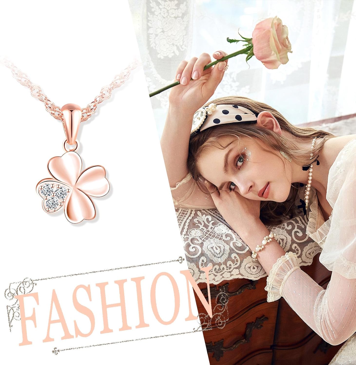925 Sterling Silber Damen Kette Kleeblatt Anhaenger Zirkonia Gluecksbringer