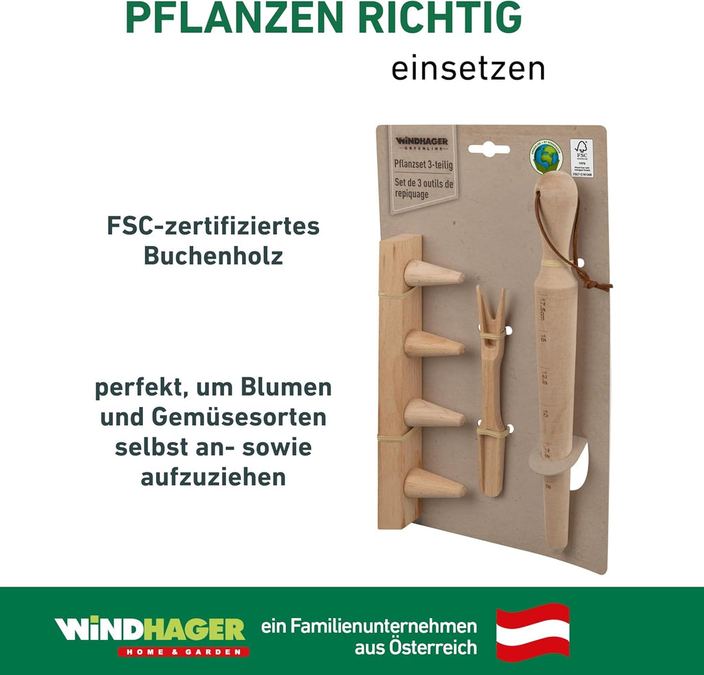 Anzuchtset 3-tlg Buchenholz Pikierstab Pflanzholz Gartenwerkzeug