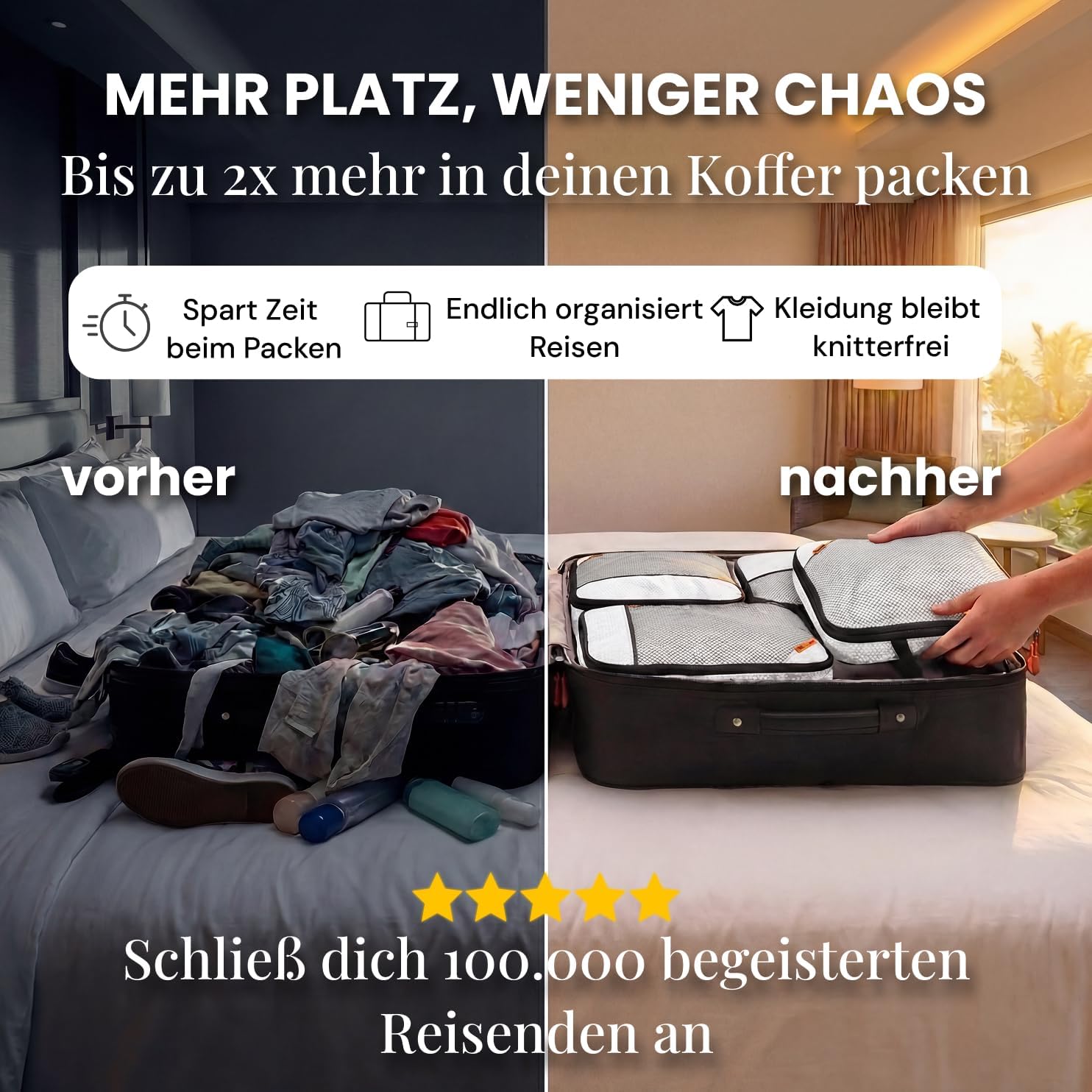 Packing Cubes Kompressions Reise Koffer Organizer Set - Gepaeck Ordnung