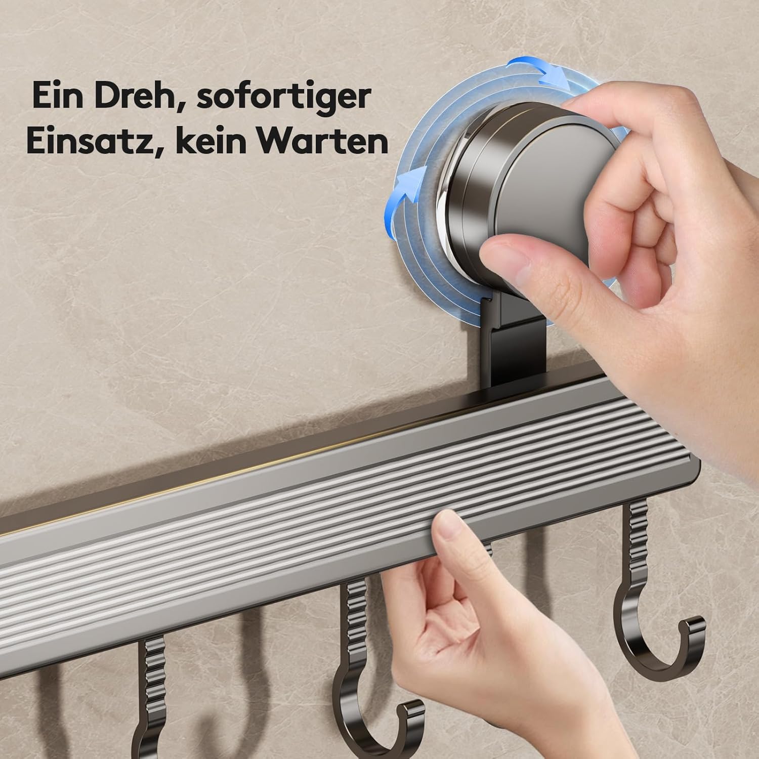 Hakenleiste 40 cm mit 8 Saugnapf-Haken fuer Kueche ohne Bohren