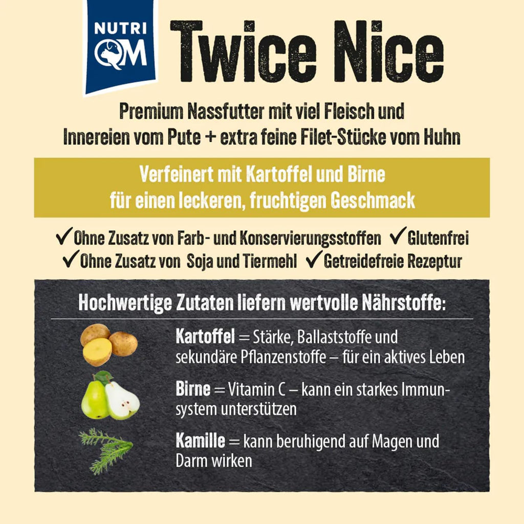NutriQM Hundefutter Adult Nass mit Pute & Huhn 2 x 800g + Gelenk Snacks 400g