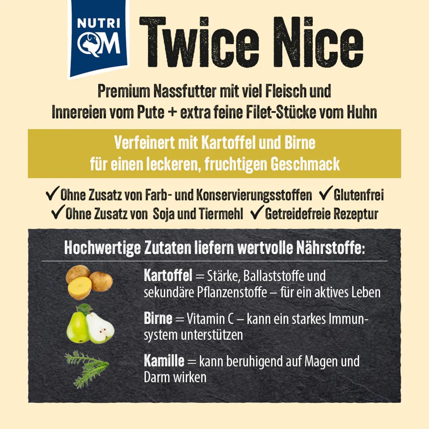 NutriQM Hundefutter Adult Nass mit Pute & Huhn 2 x 800g + Gelenk Snacks 400g