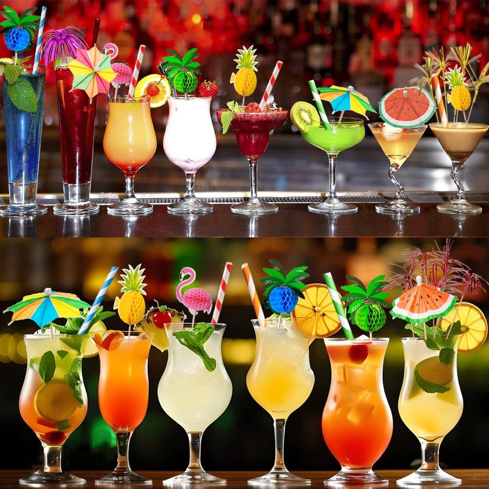 80-teiliges Cocktail Deko-Set Schirmchen Strohhalme Wunderkerzen