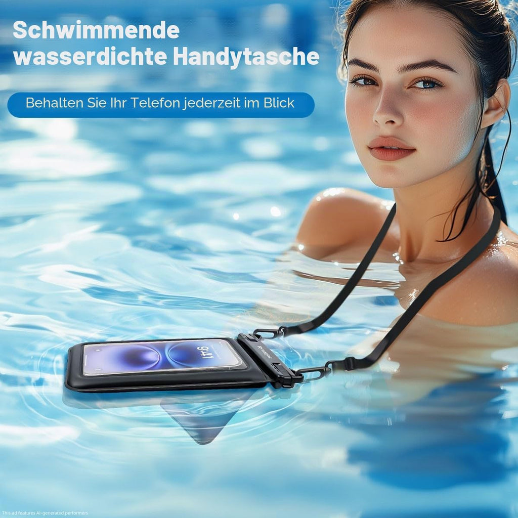 Rynapac 2er Set wasserdichte Handyhuelle IPX8 bis 8,5 Zoll mit Umhaengeband
