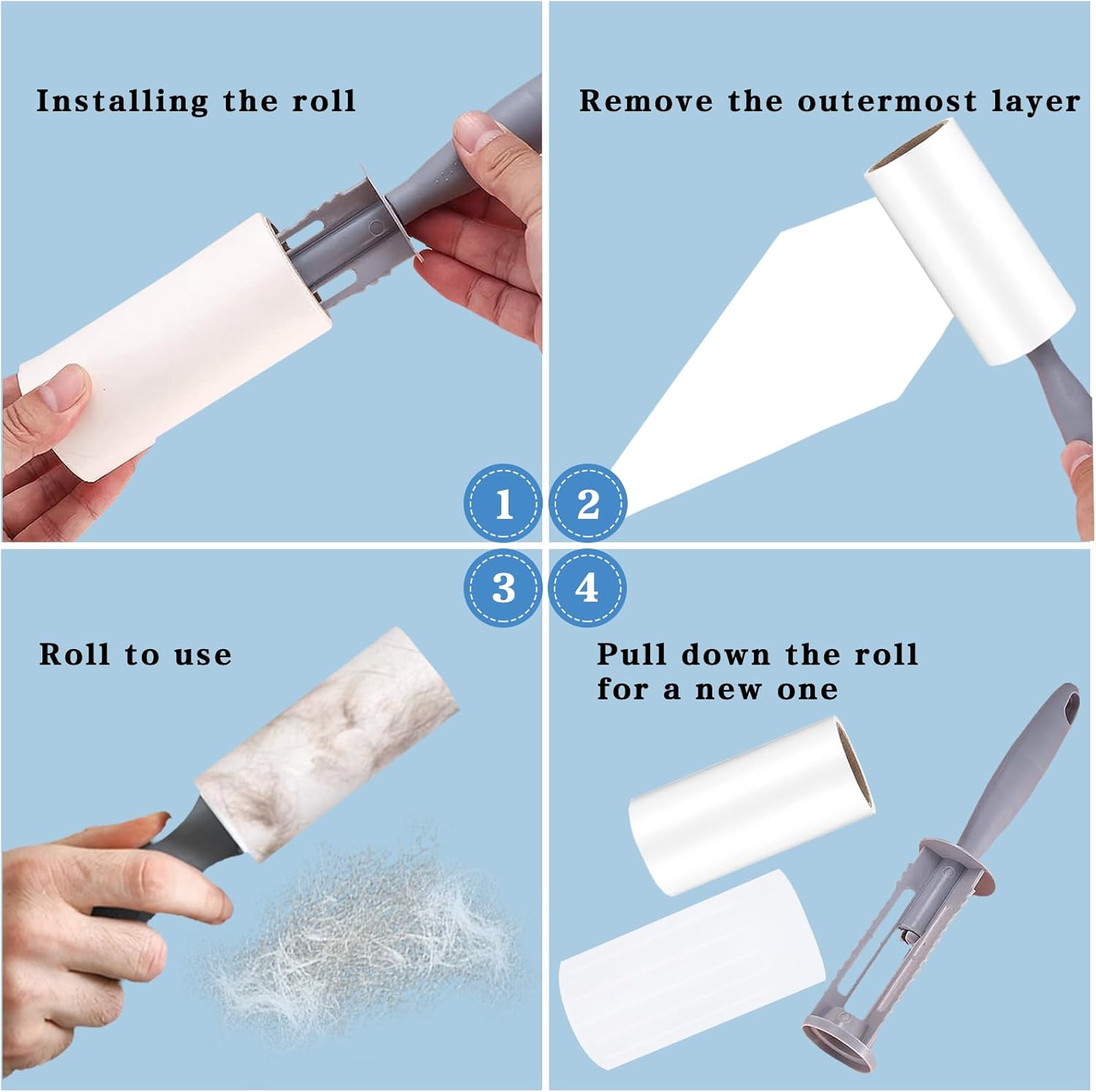 Fusselrolle 12 Rollen 720 Blatt 10cm mit Abroller und Schutzkappen fuer Tierhaare