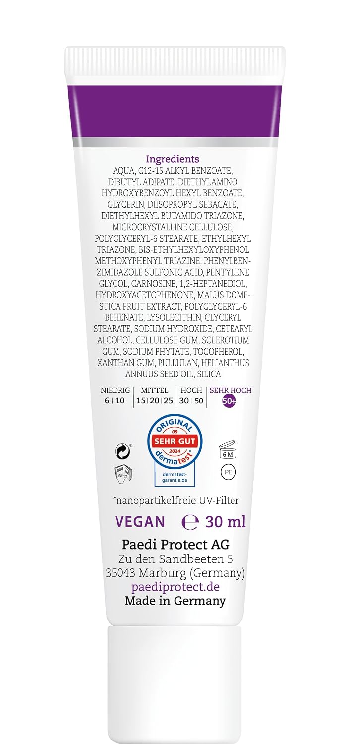 PAEDIPROTECT Gesichtssonnencreme LSF 50+ 30 ml parfuemfrei vegan ohne Mikroplasti