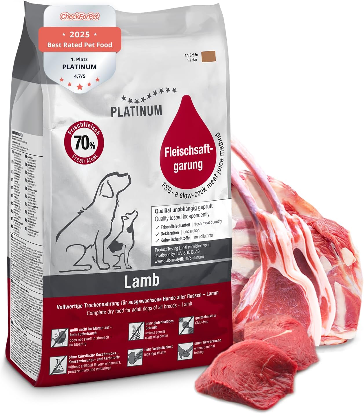 PLATINUM Adult Lamb 5 kg Trockenfutter Lamm barf-Qualität für Hunde