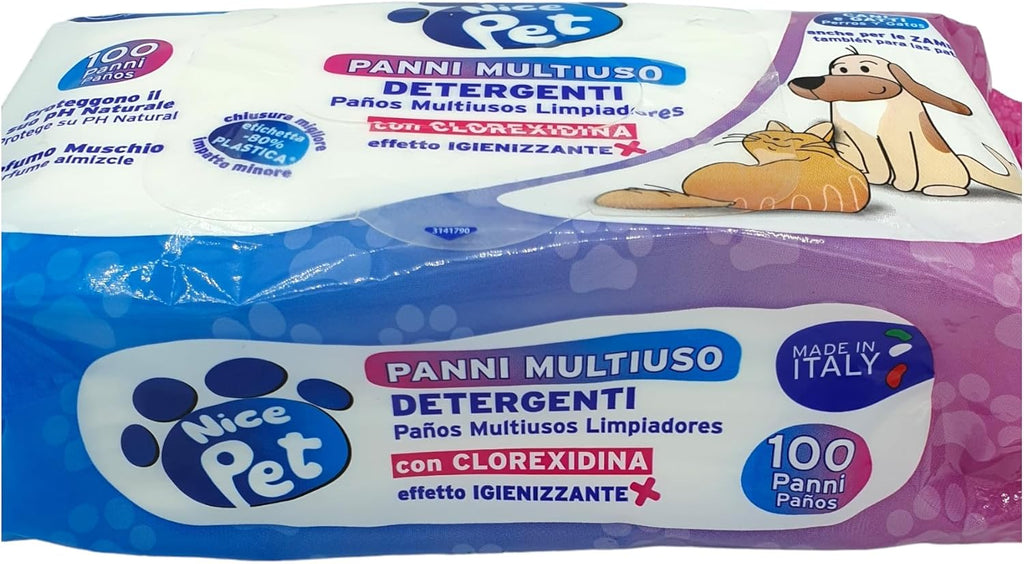 Nice Pet Reinigungstuecher fuer Hunde und Katzen mit Chlorhexidin 100 Stueck
