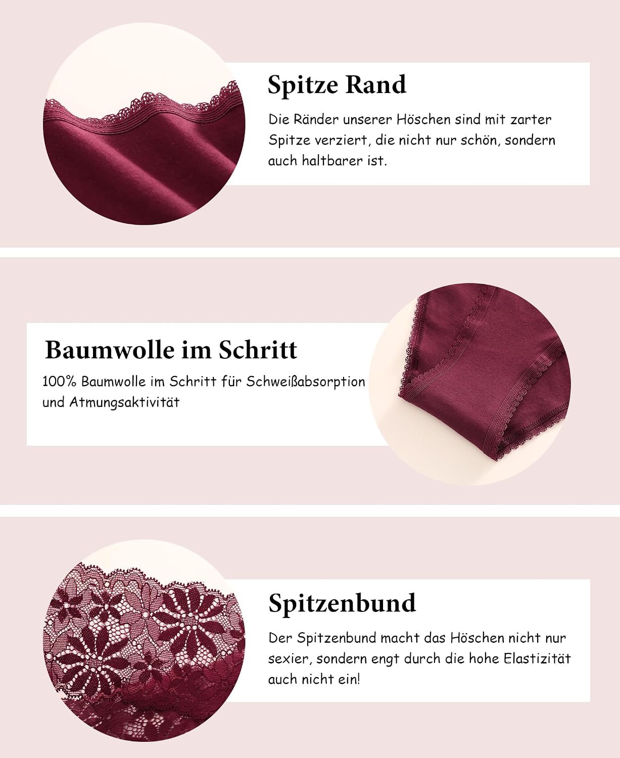 6er Pack Damen Hipster Slips Baumwolle mit Spitze atmungsaktiv S-XL