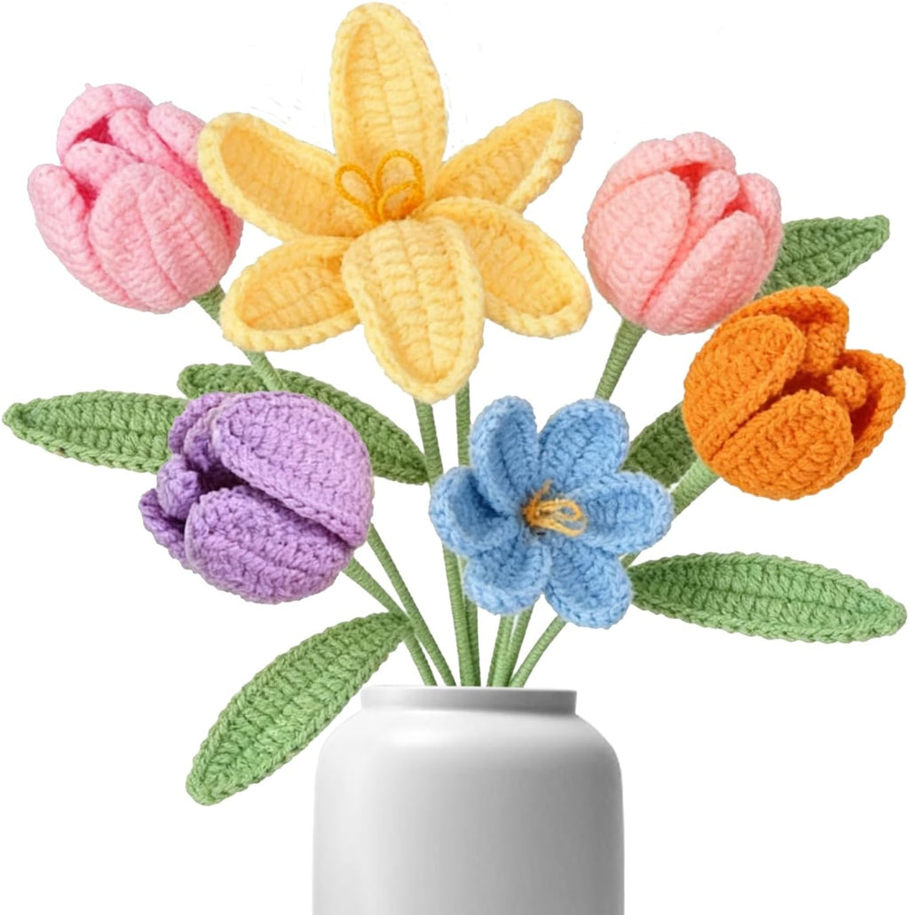 Gehaekelte Tulpen Kunstblumen 6er Set handgemachter Blumenstrauss