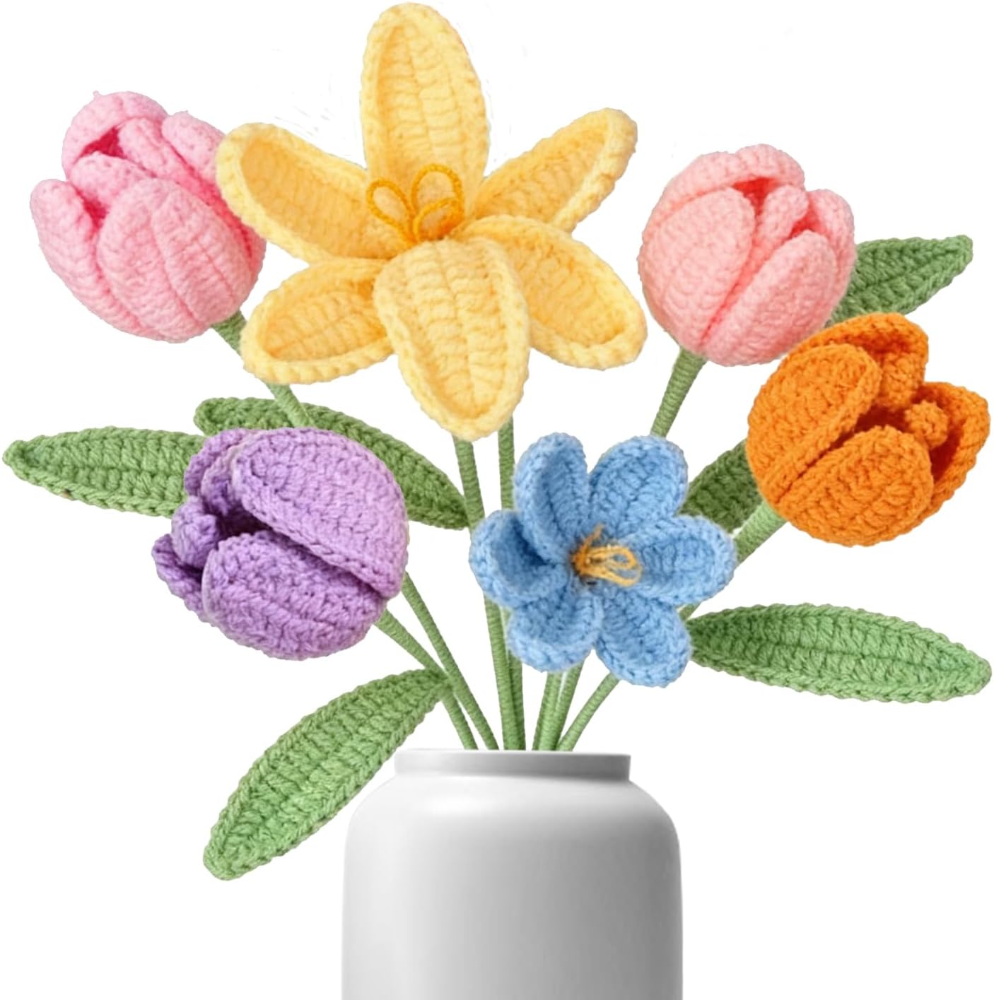 Gehaekelte Tulpen Kunstblumen 6er Set handgemachter Blumenstrauss