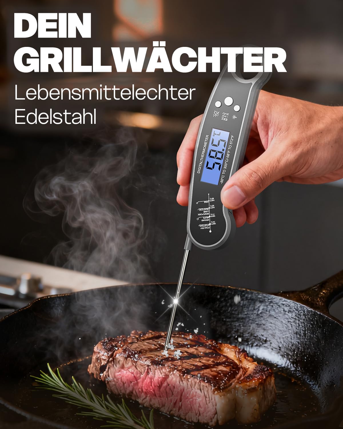 Digitales klappbares Fleischthermometer wasserdicht 3 Sekunden Anzeige