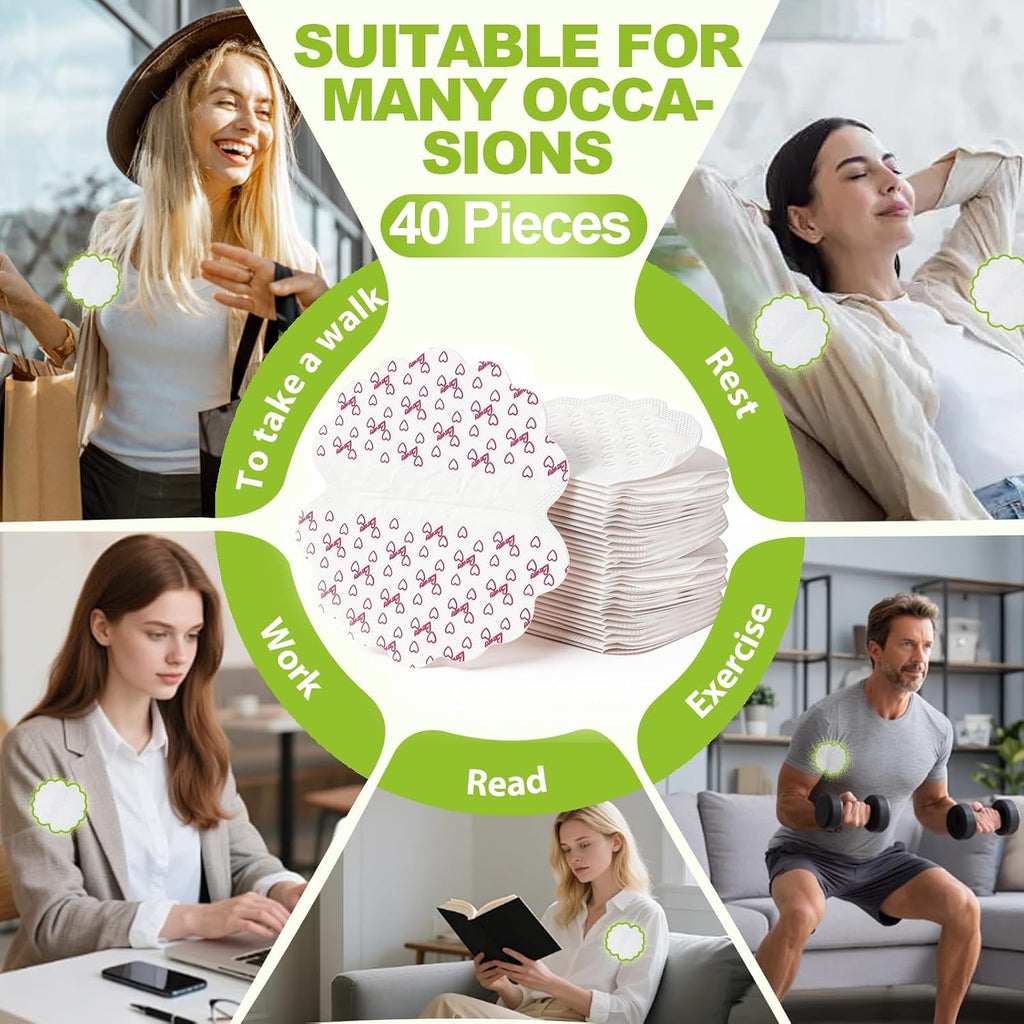 40 Stueck zuschneidbare Achselpads Damen, extra saugfaehig, unsichtbar, atmungsakt