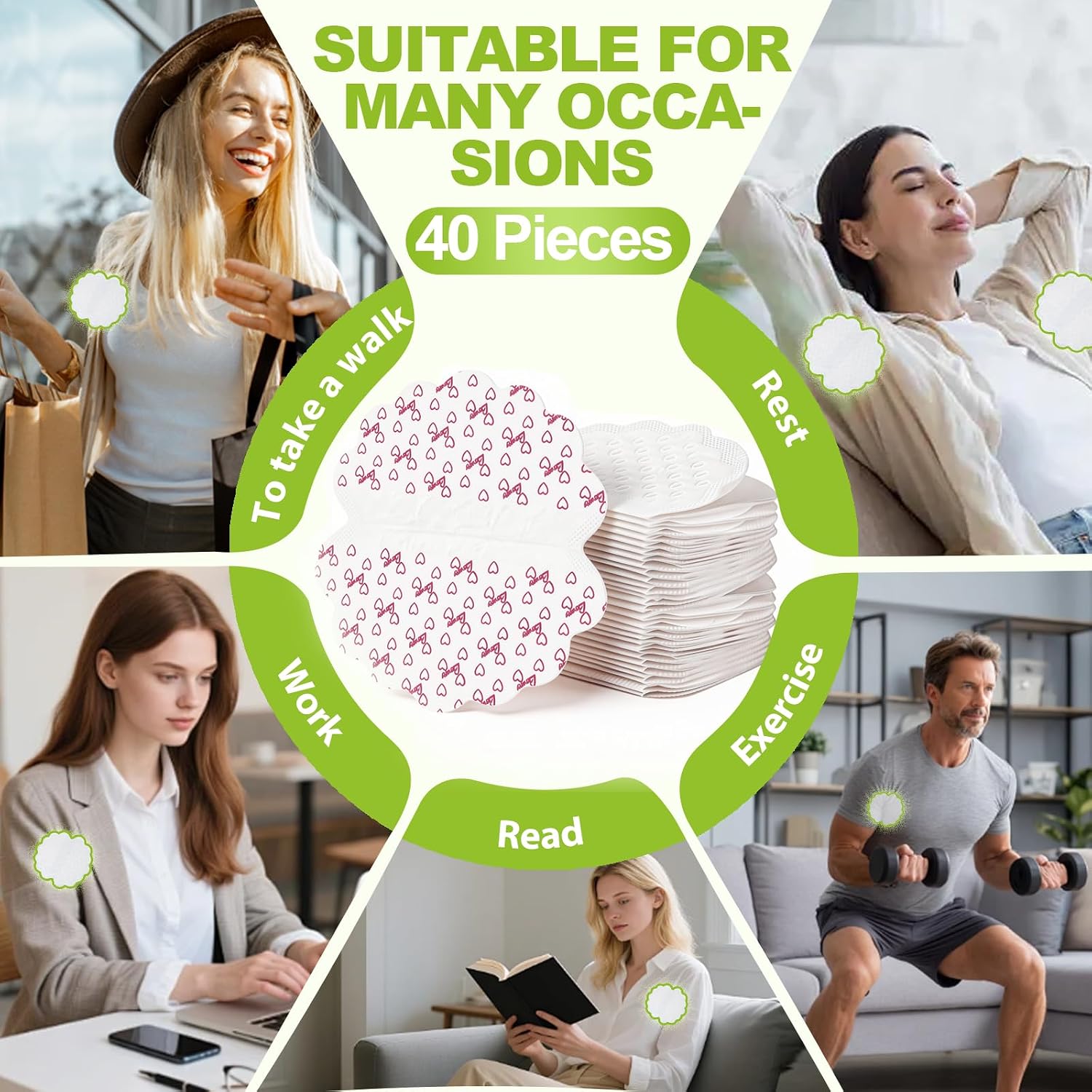 40 Stueck zuschneidbare Achselpads Damen, extra saugfaehig, unsichtbar, atmungsakt
