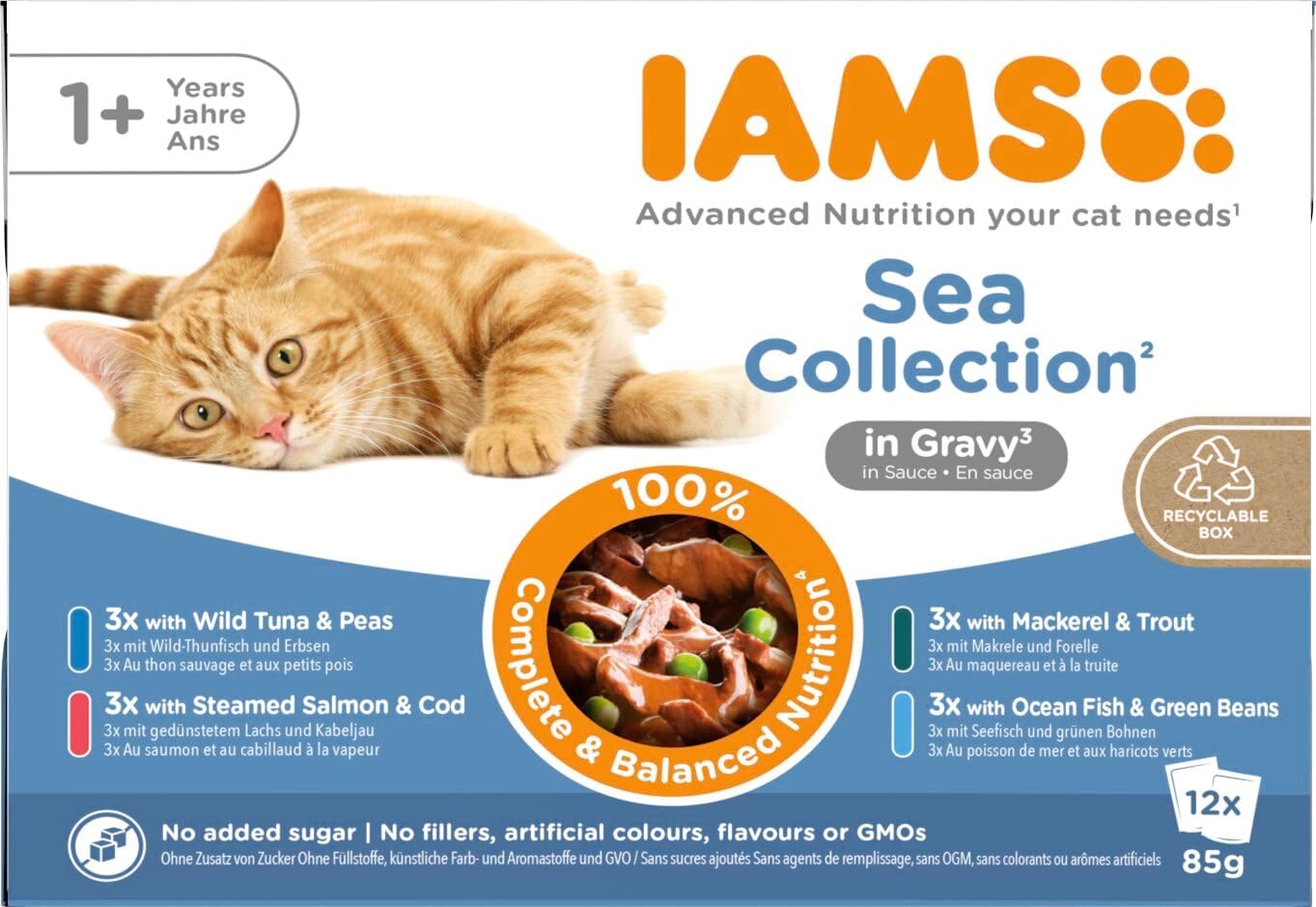 IAMS Delights Katzennassfutter Sea Collection Fisch Mix in Sauce 12×85g