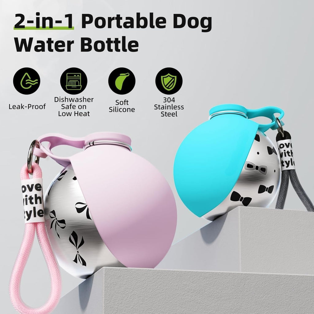 Tragbare Hundetrinkflasche 285 ml Edelstahl mit faltbarem Silikonnapf Blau