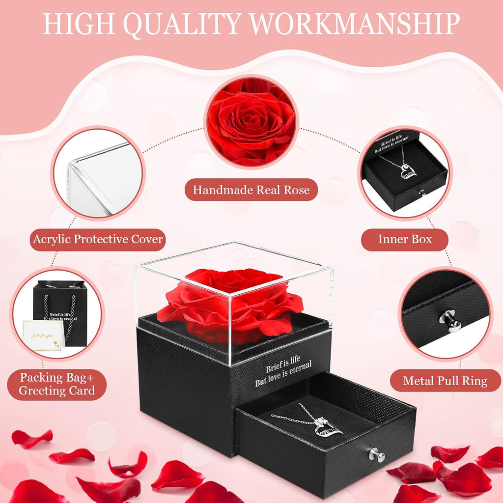 Ewige Rose Geschenkbox fuer Frauen mit I Love You Halskette Schmuckset