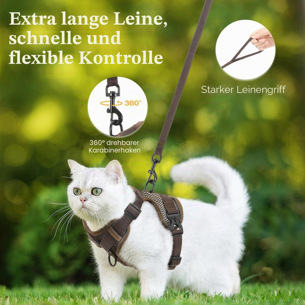 VavoPaw Katzen-Geschirr verstellbar XS-XL mit Leine, atmungsaktiv, reflektierend