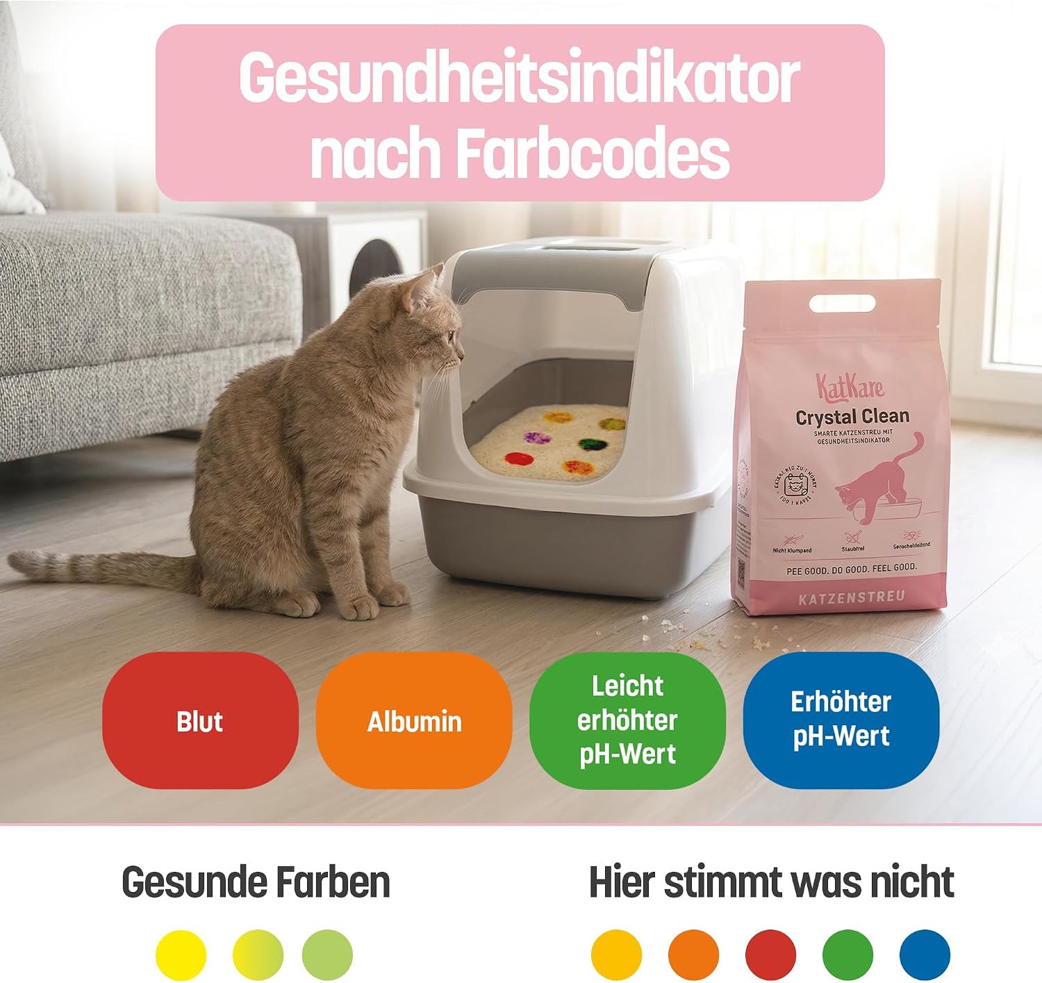Crystal Clean Silikat Katzenstreu 6,2L geruchsbindend mit Gesundheitsindikator