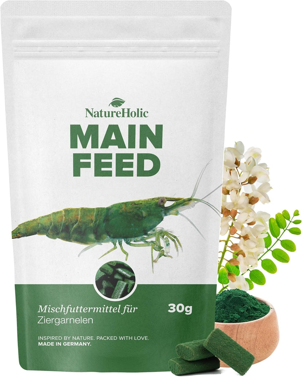 NatureHolic Garnelenfutter Mainfeed 30g - Fischmehlfrei, Panzeraufbau