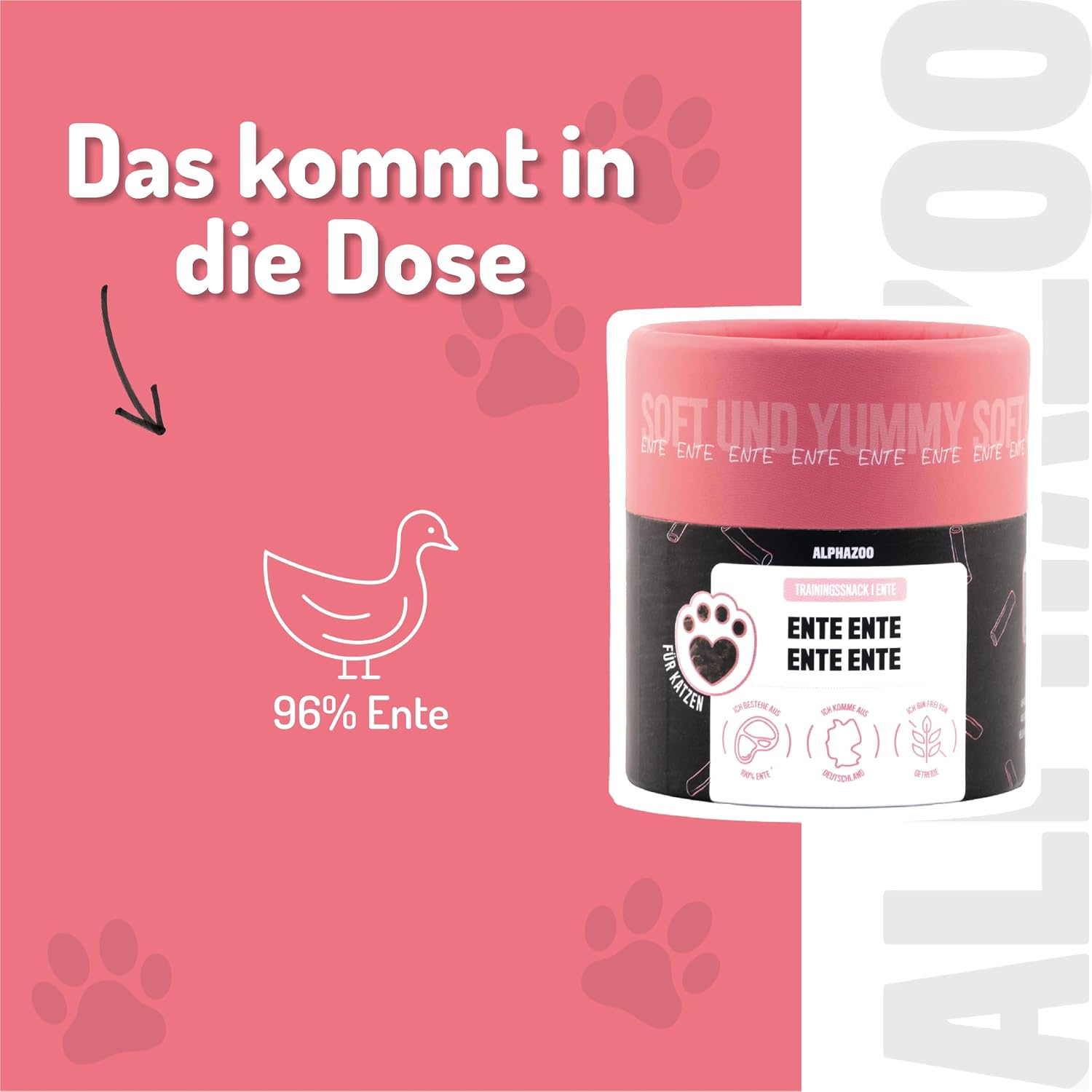 alphazoo Katzensnack Ente, getreidefrei, 96% Ente, verschiedene Sorten, 21,6