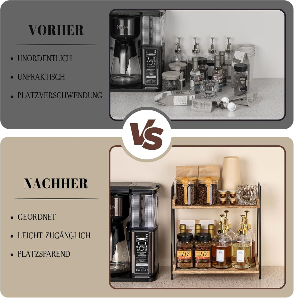 Kaffee Organizer Holz 2 Etagen Kaffeebar Kuechenregal Aufbewahrung
