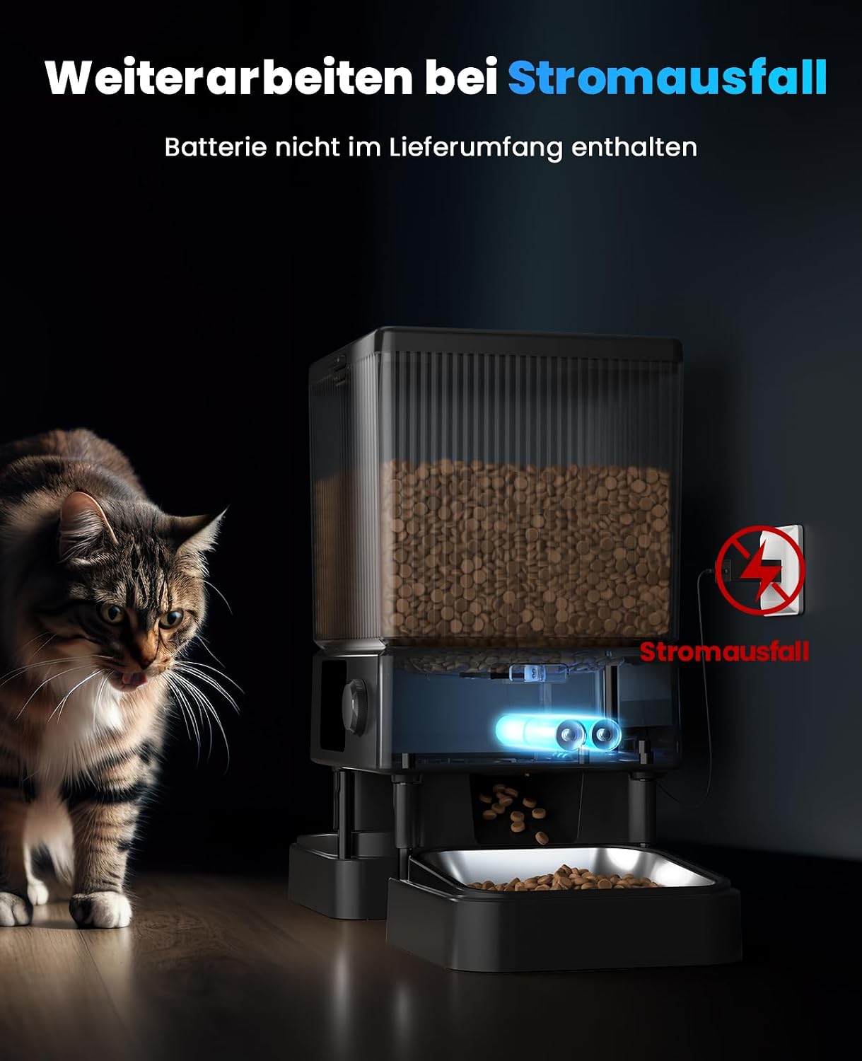 oneisall Futterautomat Katze mit 2 Naepfen WiFi App Steuerung Voice Recorder