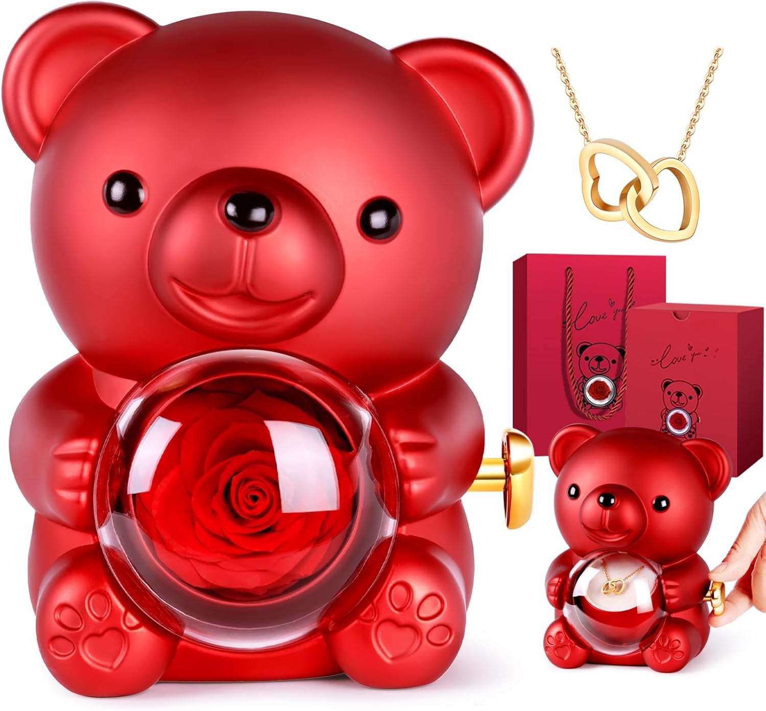 Ewige Rose Baer Geschenkbox mit Halskette Valentinstag Geburtstag Frauen