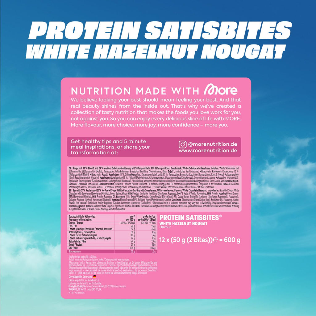 MORE Protein Satisbites 12er Box 12x25g White Chocolate Strawberry Cream verschi