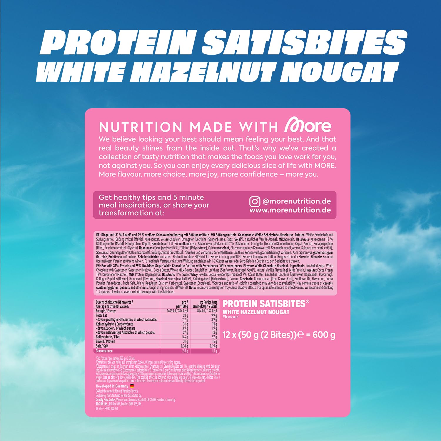 MORE Protein Satisbites 12er Box 12x25g White Chocolate Strawberry Cream verschi