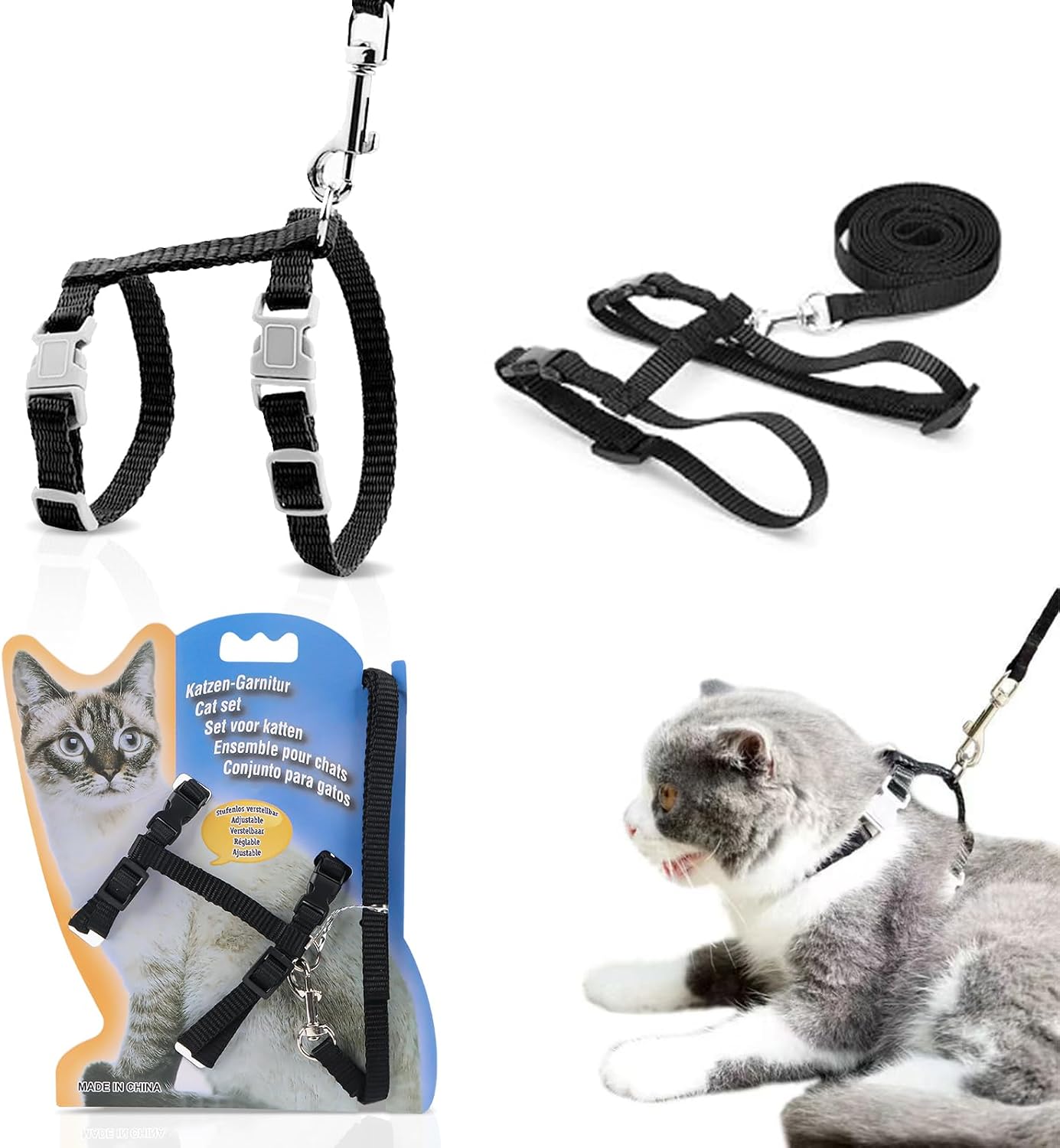 Katzengeschirr verstellbar mit 120 cm Leine ausbruchsicher für Katzen und Kaninc